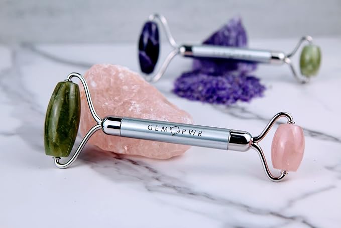Rose Quartz + Jade Roller for Face and Neck Massage, Dual Gemstones - Image 5