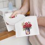 2PCS Watercolor Rose Kitchen Towels, Flower Vase Glass Waffle Weave Dish Tea - Image 3