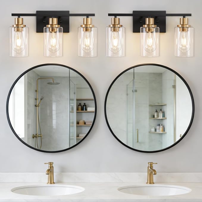 Bathroom Light Fixture Black Gold Vanity Lights Over Mirror, 3 Light Wall - Image 5