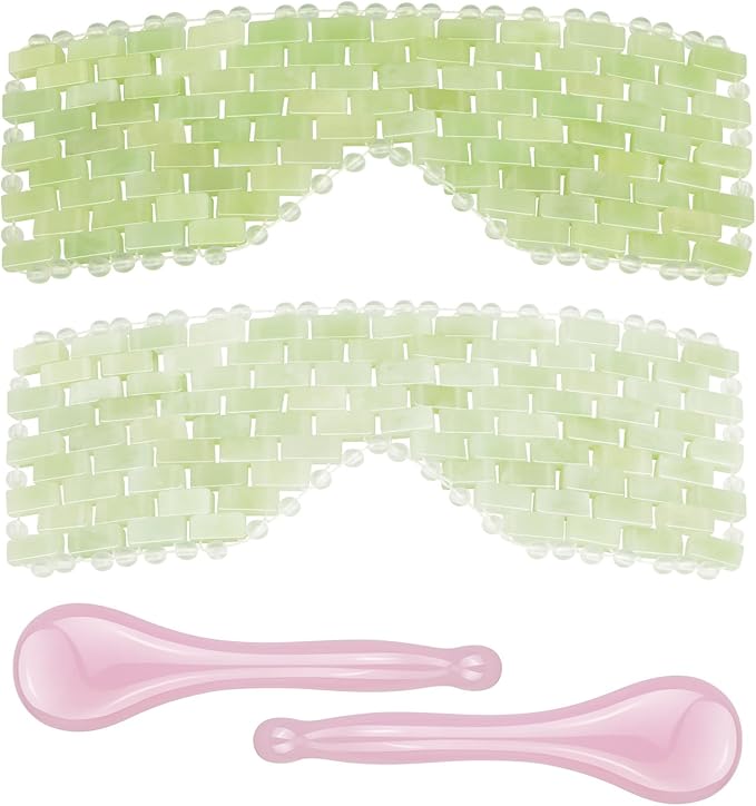4 Pcs Jade Eye Mask & Skin-Safe Glass Facial Massage Tool, Jade Cooling Mask & by LazyGa