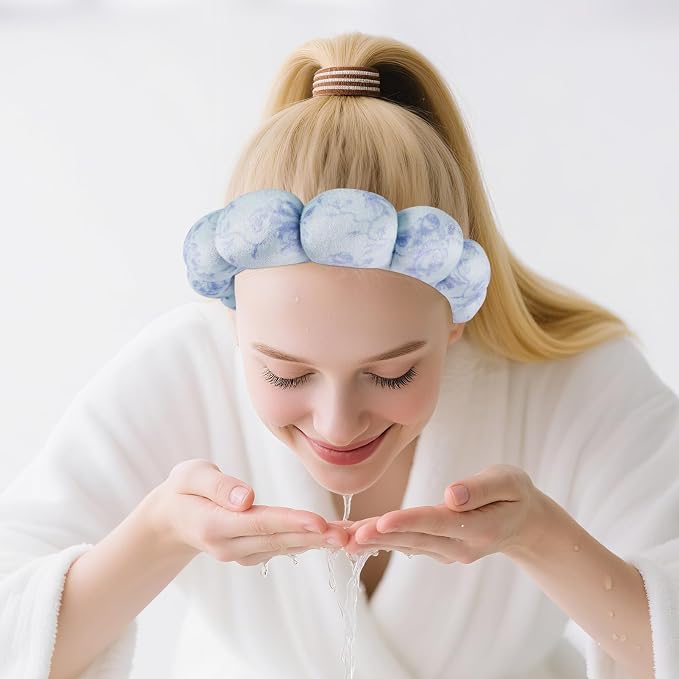 Zkptops Spa Headband for Washing Face Wristband Set Flower Sponge Makeup - Image 9