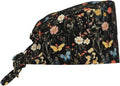 Scrub Cap for Women and Men Boho Black Leaf Pattern Adjustable Breathable by SUPLUCHOM