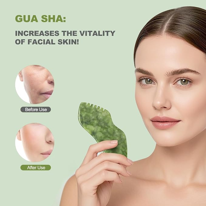 airogym 2PCS Jade Stone Gua Sha Set Face Massager Jade Facial Tools Body - Image 3