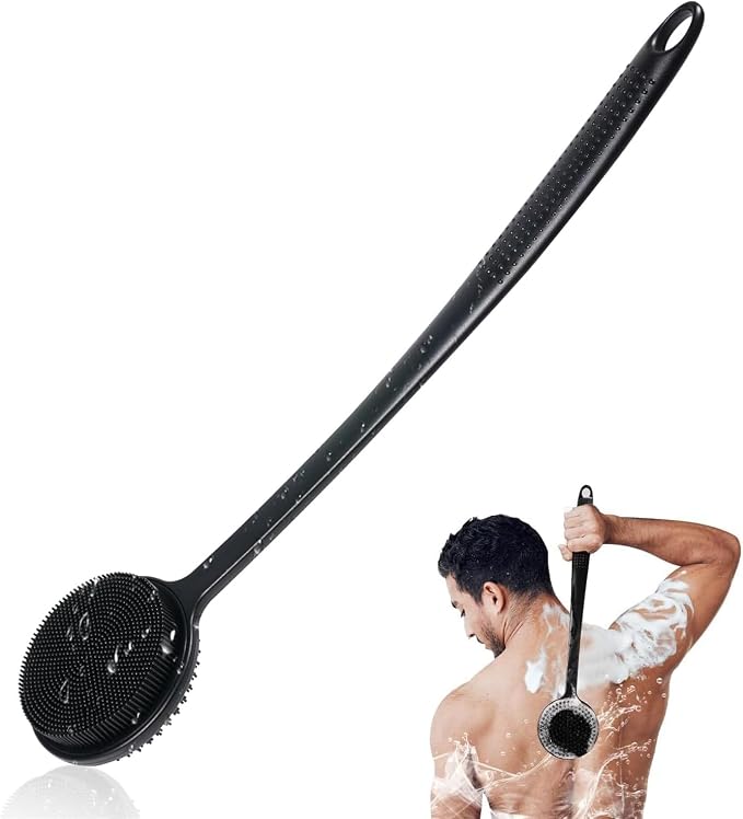 Silicone Back Scrubber for Shower, 17in Lengthen Long Handle Body Brush by -100SoftSilicone-