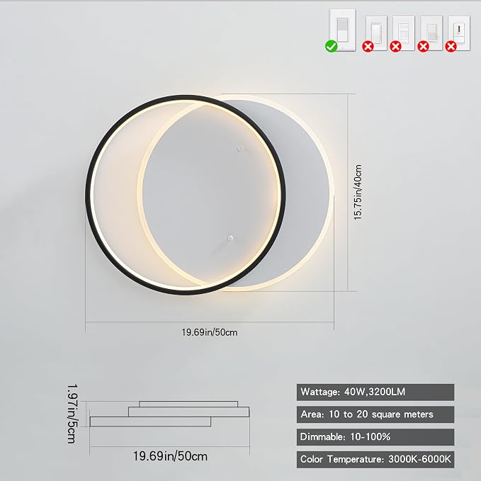 Shine LUEST Modern LED Ceiling Light Fixture Black Semi Flush Mount Light - Image 4