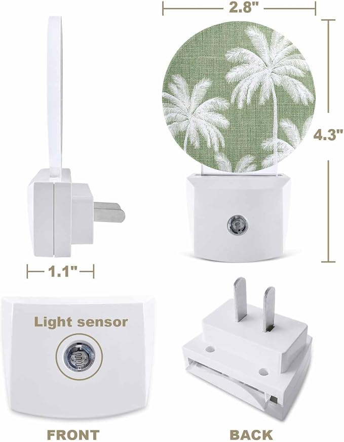 Night Lights Auto Sensor Tropical Palm Trees Night Light Green Linen Coastal - Image 2