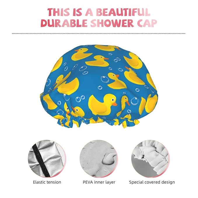 Rubber Ducks Shower Cap For Women Reusable Waterproof Double Layers Bath Cap - Image 4