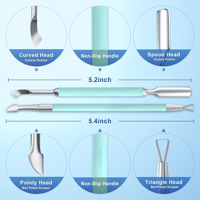 2PCS Metal Teal Cyan Cuticle Pusher and Cutter Remover Salon Stainless Steel - Image 2