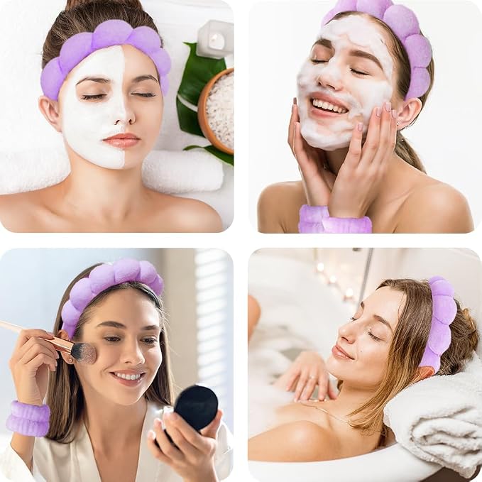 Spa Headbands for Washing Face Wristband Set Sponge Makeup Skincare Headband - Image 3