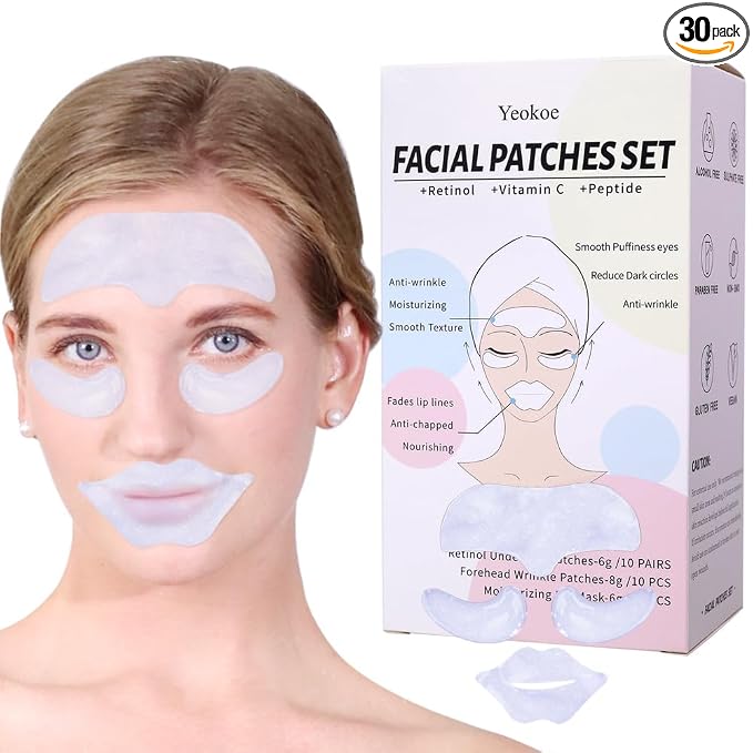 Yeokoe Forehead Wrinkle Patches, Under Eye Patches and Lip Mask 30 PCS. Face by YEOKOE