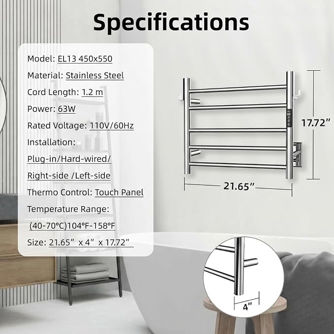P&Dlusir Towel Warmer, Heated Towel Rack - Image 7
