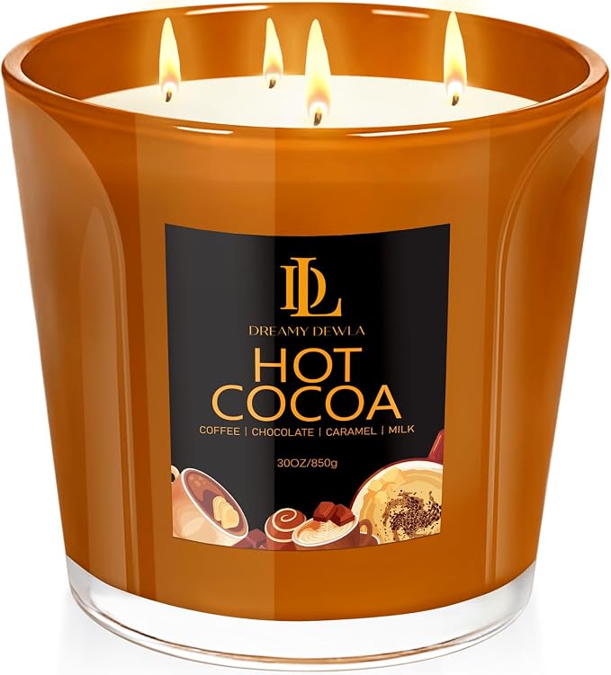 Large Candle Hot Cocoa Scented, 4 Wick Natural Soy Candles - Image 8