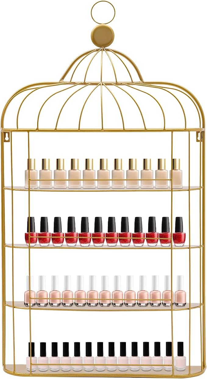 Nail Polish Organizer Wall Mounted, 4-Tier Nail Polish Storage Rack, Metal Nail by Milzeone