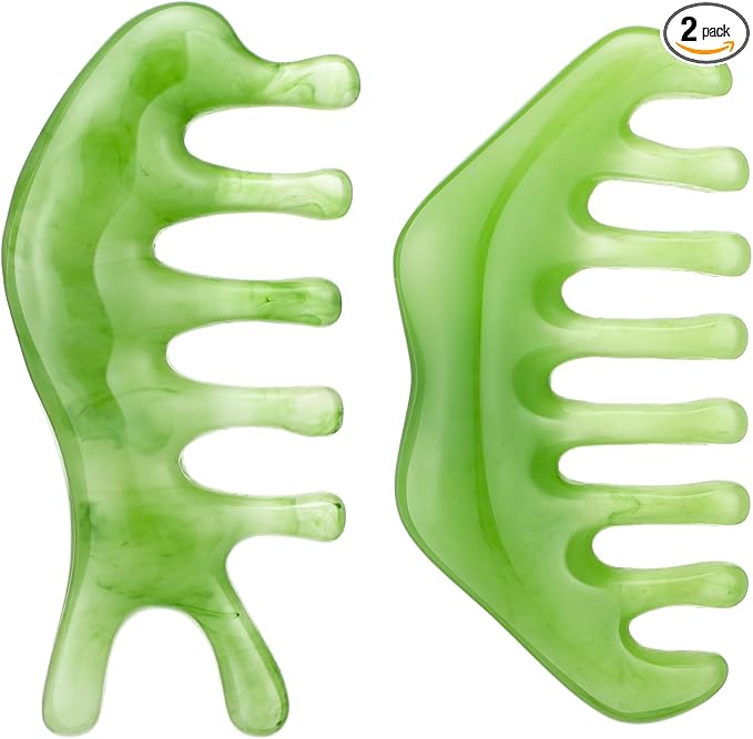 Geiserailie 2 Pcs Jade Combs Esthetician Supplies Massage Stone Hair Gua Sha by Geiserailie