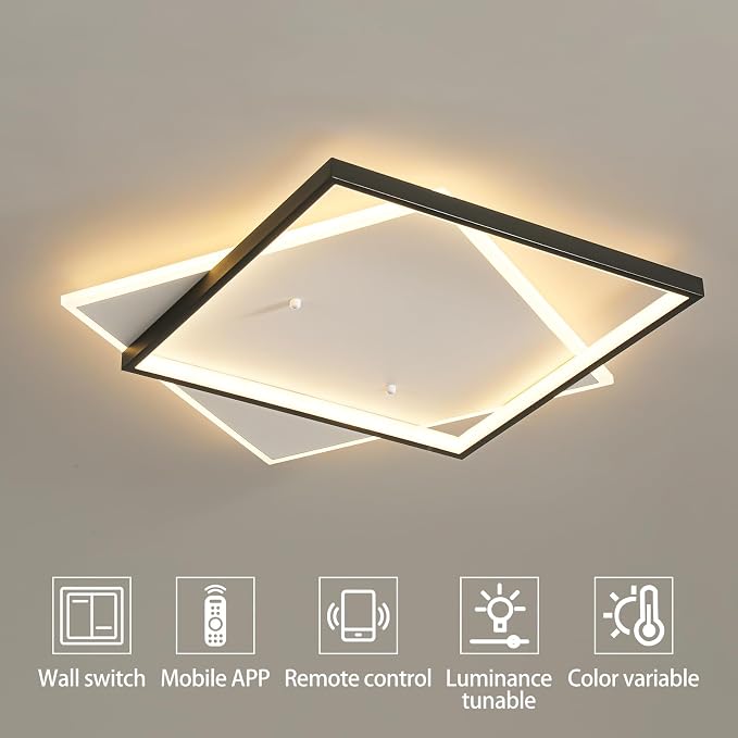 Shine LUEST Black Modern LED Bedroom Ceiling Light Dimmable Flush Mount Ceiling - Image 7