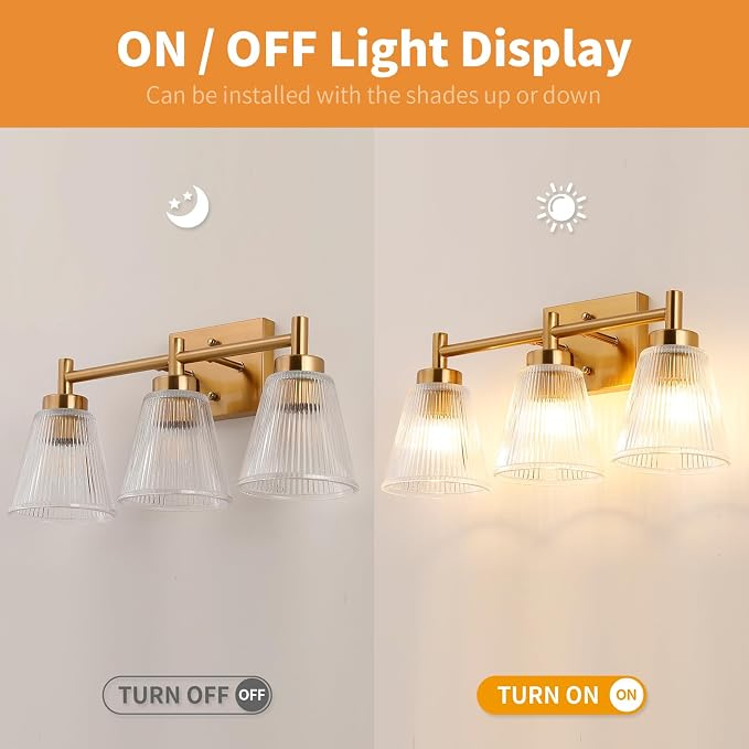 OCIOC 3-Light Bathroom Vanity Light, Modern Gold Wall Light Fixture - Image 4