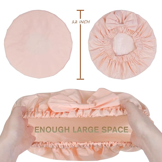 Shower Cap for Women, Cute Bow Waterproof Reusable Bath Cap, Non-Slip Anti - Image 6