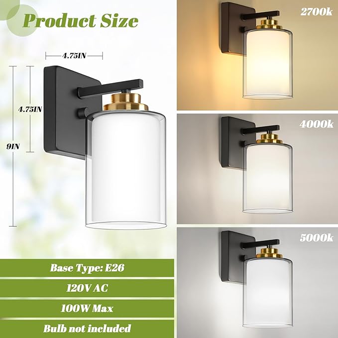 Set of 2 Wall Sconces for Bathroom, Modern Vanity Light Fixtures, Farmhouse - Image 6