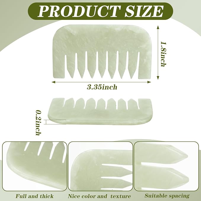 Geiserailie 2 Pcs Jade Combs Esthetician Supplies Massage Stone Hair Gua Sha - Image 2