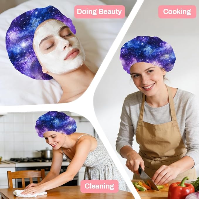 Starry Sky Reusable Shower Cap Milky Way Double Layer Waterproof Shower Caps - Image 7