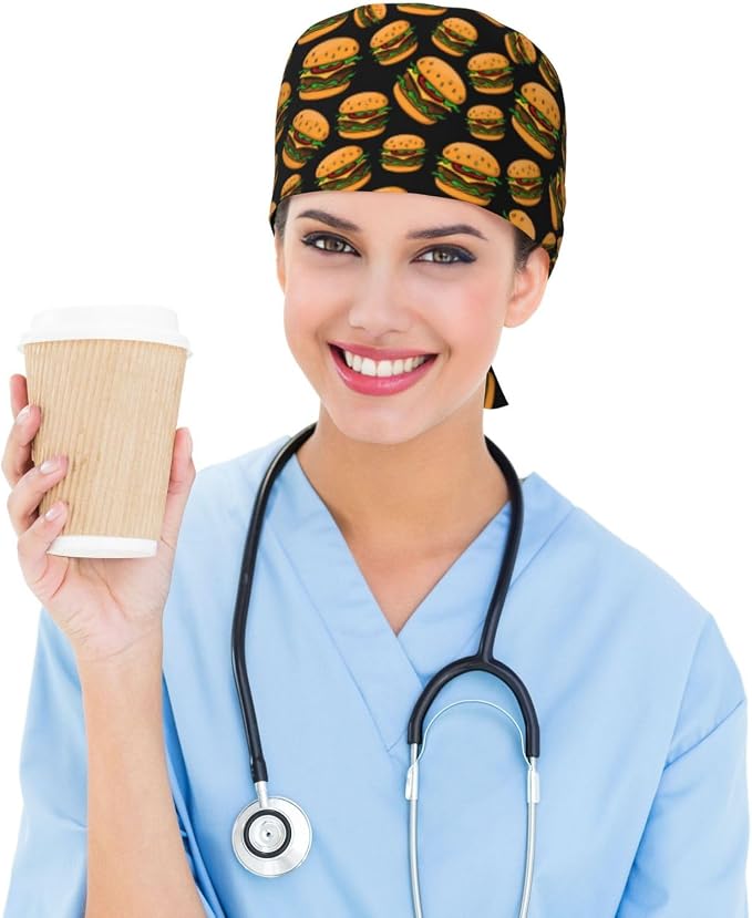 Working Cap Scrub Caps with Sweatband Adjustable Tie Back Hat Nurse Surgical - Image 5