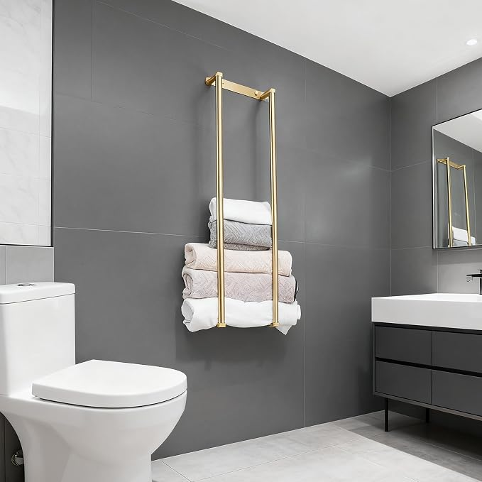 Towel Racks for Bathroom, NEWRAIN Stainless Steel Rolled Towel Storage Wall - Image 4