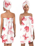 Valentine Heart Bow Bath Wrap and Hair Drying Turban Set – Soft Microfiber by QIULIBMH