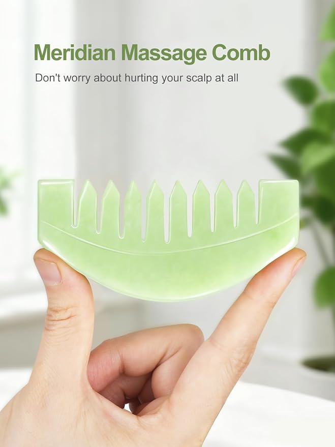airogym 2 PCS Natural Jade Massage Comb, Guasha Scraping Scalp Comb, Meridians - Image 3