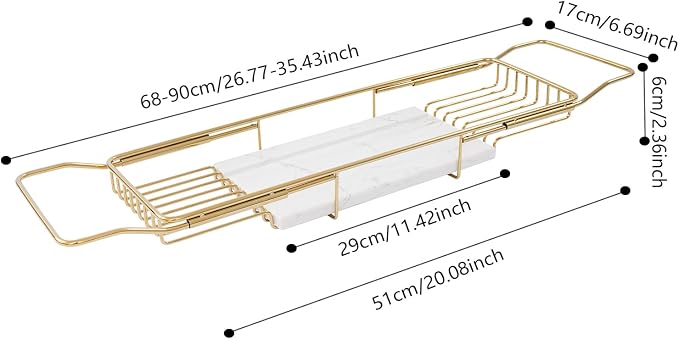 Stainless Steel Bathtub Tray, Expandable Marble Bath Tray - Image 4