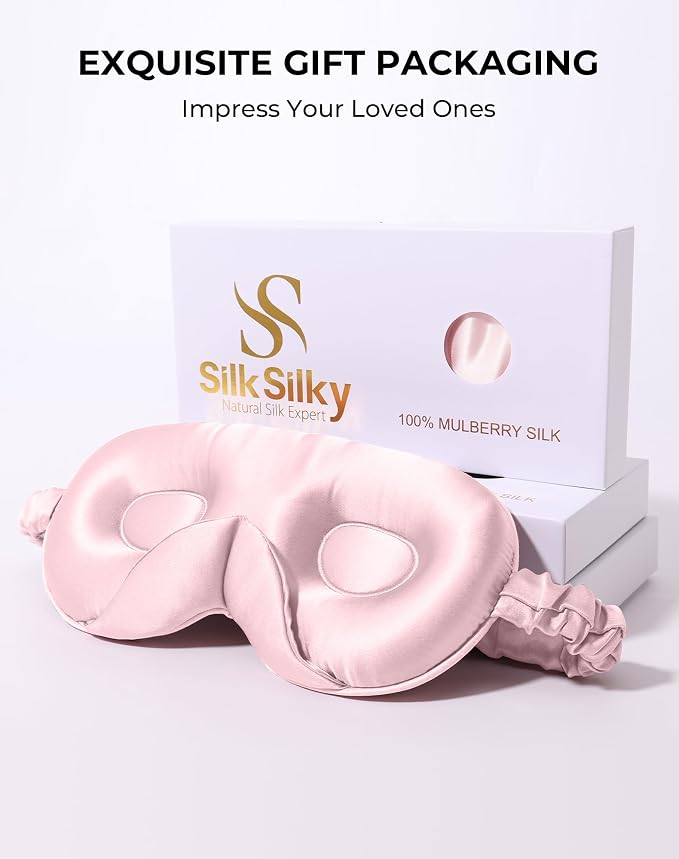 SilkSilky 100% 22 Momme Mulberry Silk Sleep Mask – Upgraded 3D Contoured Eye - Image 8