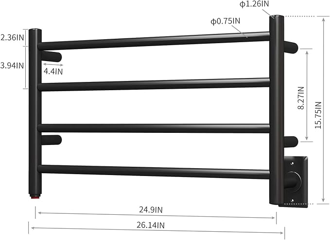 HEATGENE Towel Warmer 4 Bar Towel Dryer Wall-Mounted Plug-in Bath Towel Heater - Image 4