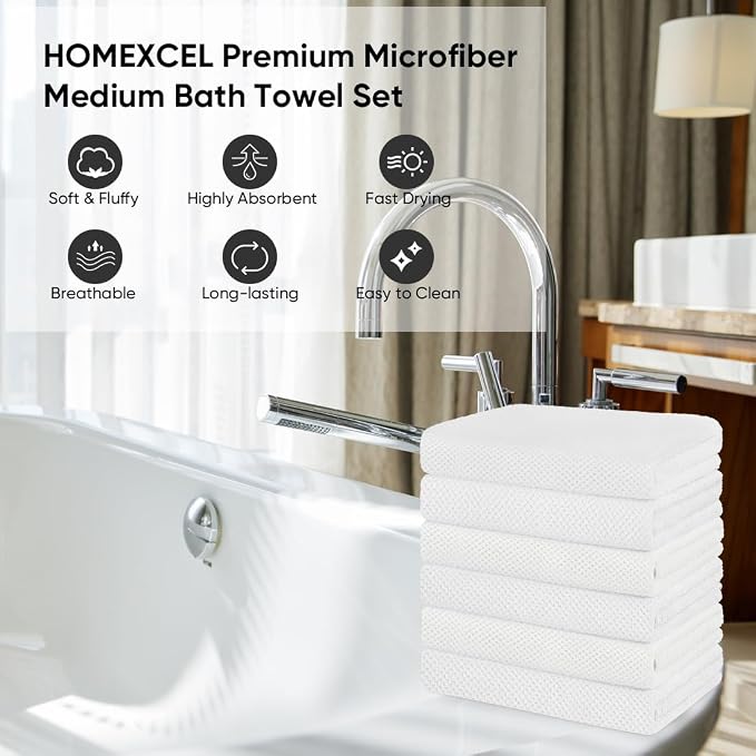 HOMEXCEL 6 Pack Bath Towel Set, Microfiber Ultra Soft Highly Absorbent Bath - Image 4
