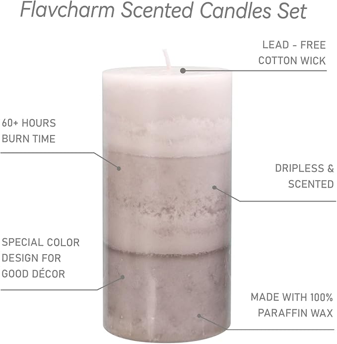 Set of 3 Scented Candles 3" x 6" Creamy Coconut Scented Hand Poured Grey White - Image 3