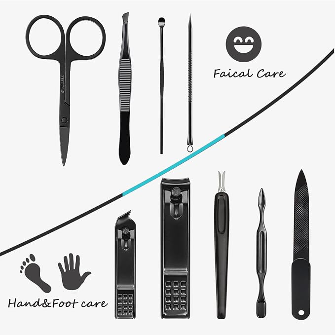 HANTEKAS Manicure Set 9 in 1 Stainless Steel, Nail Clippers Scissors Pedicure - Image 4
