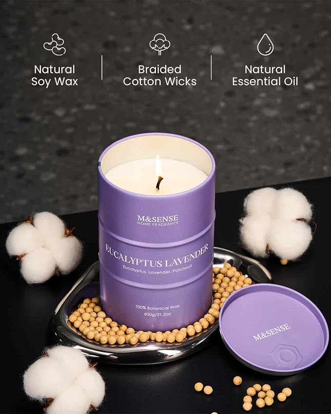 M&SENSE Eucalyptus Lavender Scented Candles Large, Natural Soy Candles 21.2oz - Image 3