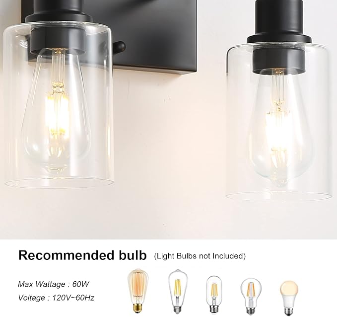 Bathroom Vanity Light Fixtures, 2-Light Matte Black Bathroom Lights, Wall - Image 4