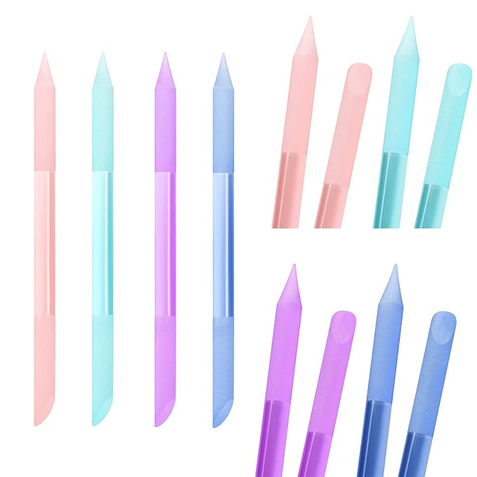 4Pcs Glass Cuticle Pusher, heemeei Dual-Ended Manicure Stick, Crystal Cuticle by heemeei