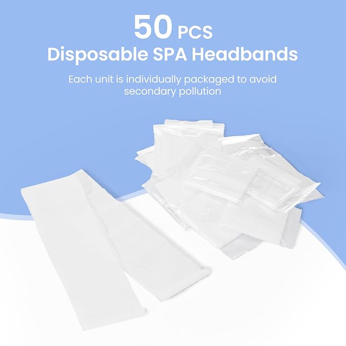 UNOISETION Disposable Spa Headbands 50 Pcs, Non-Woven Fabric Stretch Headband - Image 2