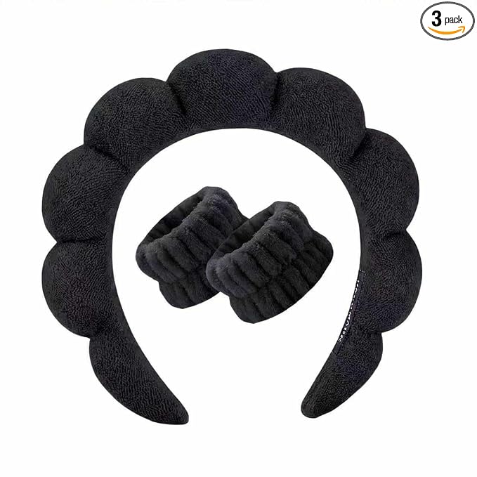 Spa Headband and Wristband Set for Women, Terry Cloth Sponge Headband for by HKOVNE