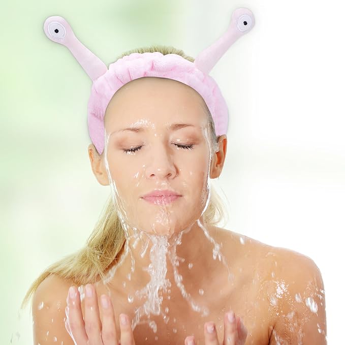 Jowmoy Cute Pink Snail Headband Frog Eye Elastic to Wash Face - Image 2