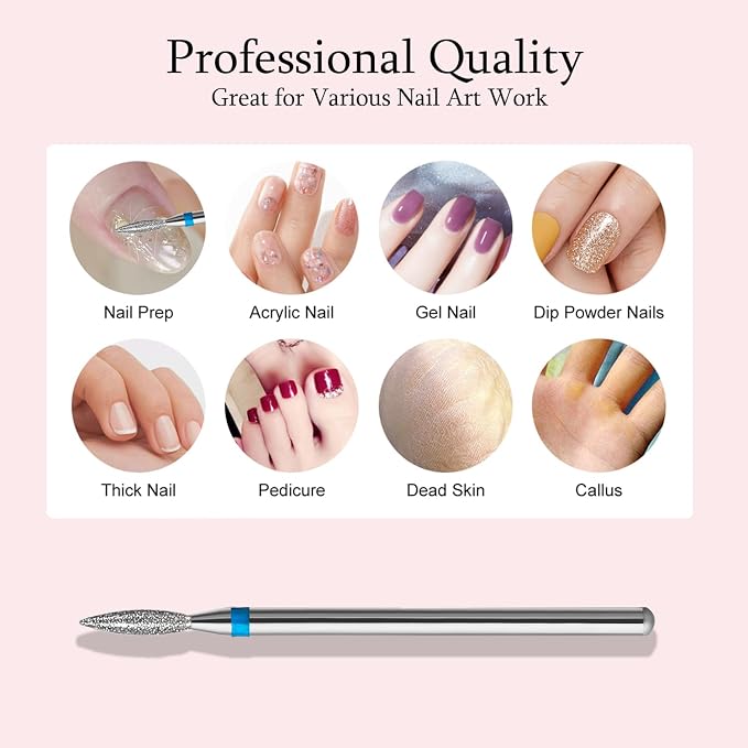 10pcs Diamond Flame Cuticle Drill Bits Set, Professional Cuticle Nail Drill Bits - Image 4
