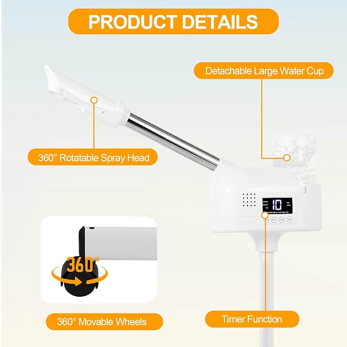 Professional Facial Steamer, Hot Mist Spray, Timer Function - Image 3