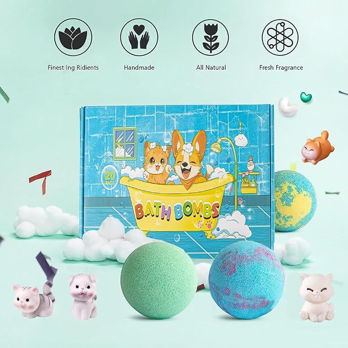 Kids Bath Bombs with Surprise Inside, 20 PackGift Set, Natural Organic Bubble - Image 5