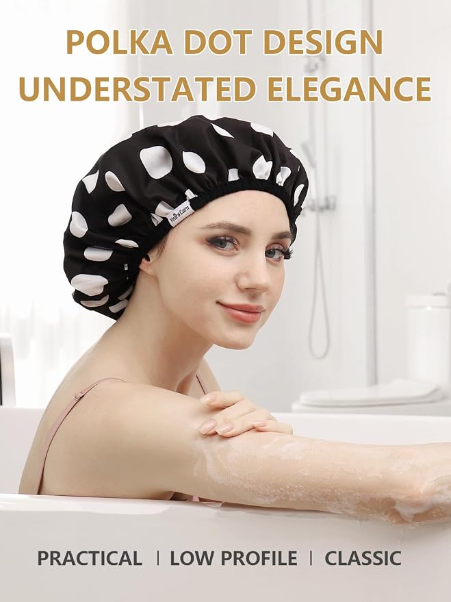 Years calm Shower Caps for Women Reusable Waterproof, Double Layer Waterproof - Image 4