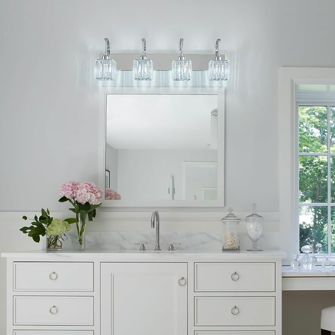 Crystal Vanity Lights 4-Light Chrome Bathroom Vanity Lights Modern Crystal - Image 3