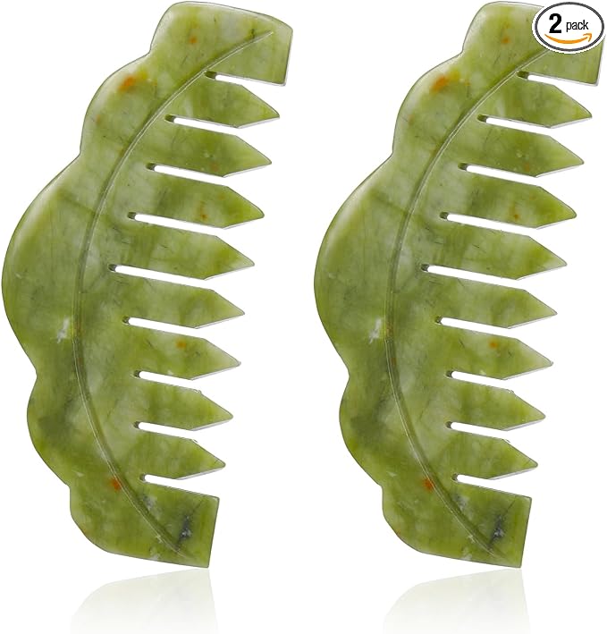 Geiserailie 2 Pcs Jade Combs Esthetician Supplies Massage Stone Hair Gua Sha by Geiserailie
