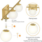 Brushed Brass Bathroom Vanity Light fixtures, 24‘’ 3 Lights Modern Globe Glass - Image 4