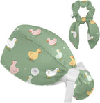 Scrub Caps Women Ponytail Cute Pink and White Leaves Caps Bouffant Working Hat by Unknown