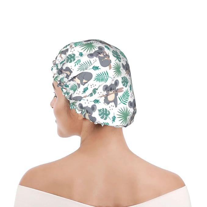 Funny Koala Shower Cap For Women Reusable Waterproof Double Layers Bath Cap - Image 7