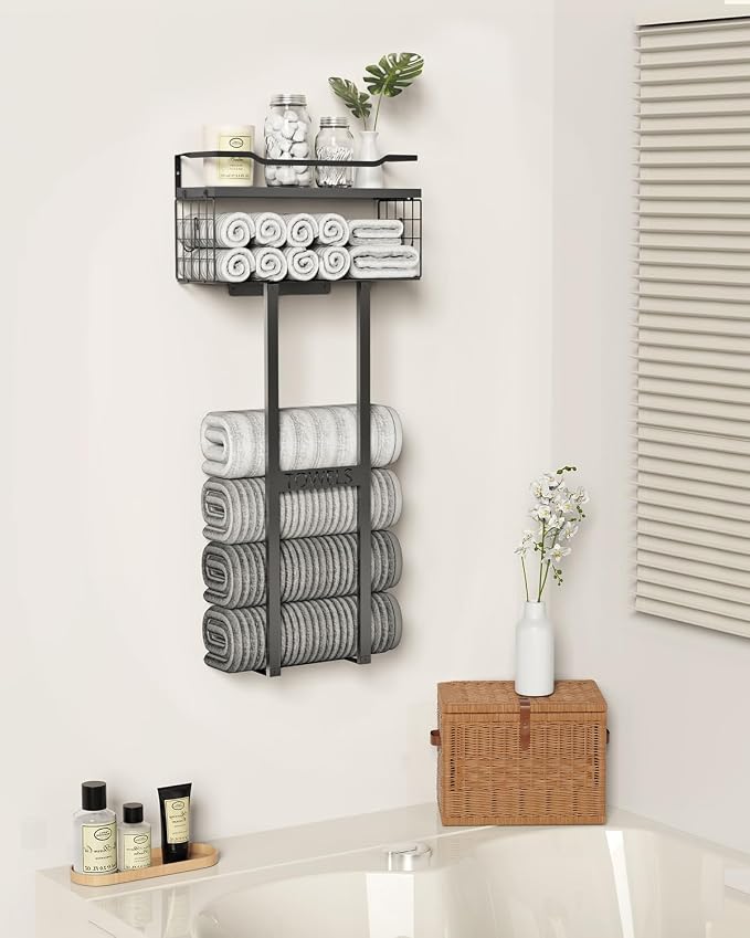 Aetyord Towel Racks for Bathroom 31inch Wall Mounted Towel Rack, Floating Shelf - Image 7